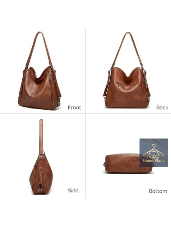 3-Piece Vegan Leather Convertible Backpack Hobo Crossbody Purse Set main image 5